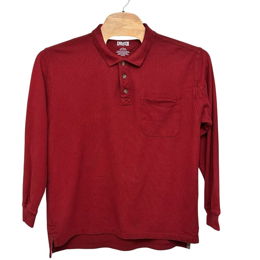 Men's Duluth Trading Company Longtail Long Sleeve Polo T-Shirt Large L Burgundy